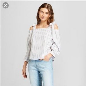 NWOT A New Day Cold Shoulder Tied Striped Top